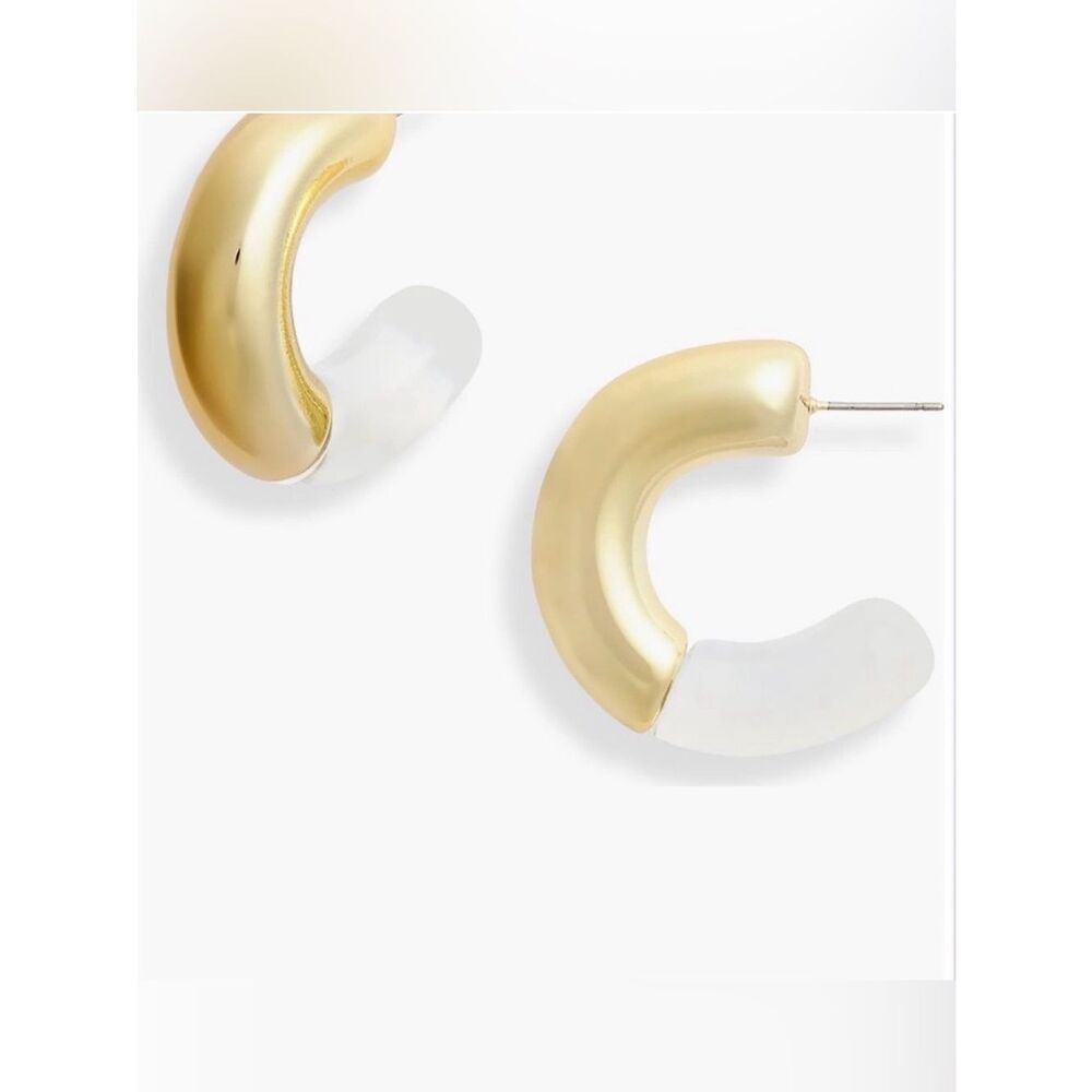 Gold and Clear Half-Hoop Earrings — Modern Two-Tone Design - Picture 5 of 6